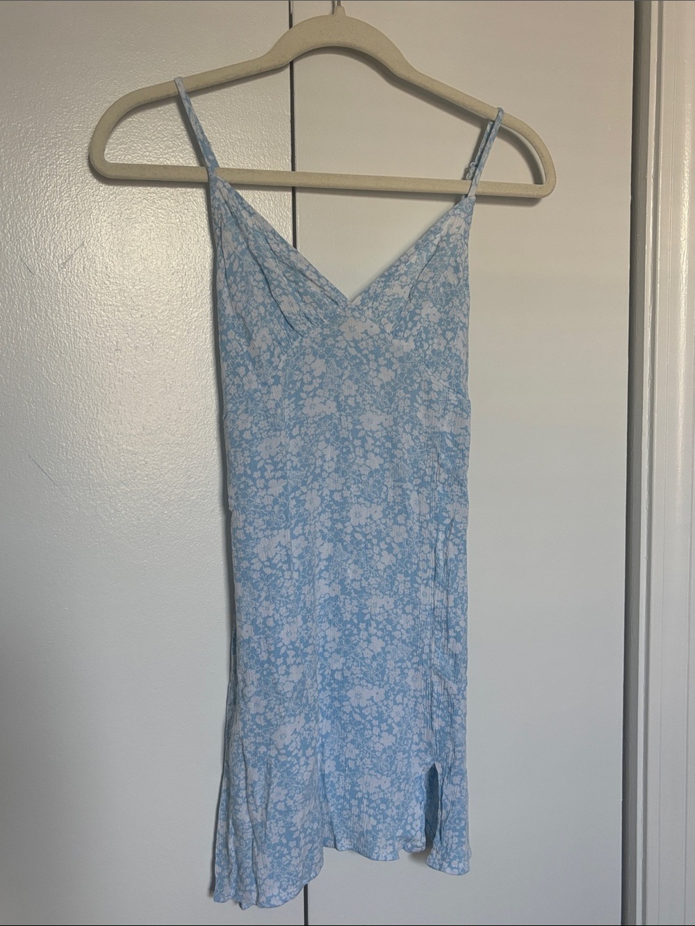 Light Blue Floral Slip Mini Dress with Spaghetti Straps